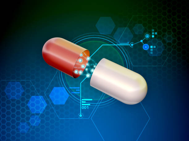 Medicine capsule showing its active ingredients. Digital illustration